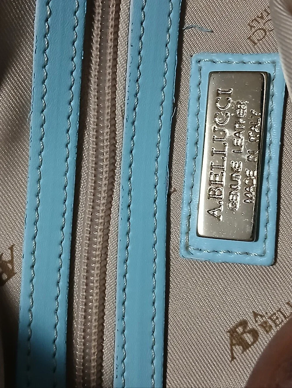 A. Bellucci Two-Tone Light Blue/Gray Leather and Sued Chain Shoulder Bag